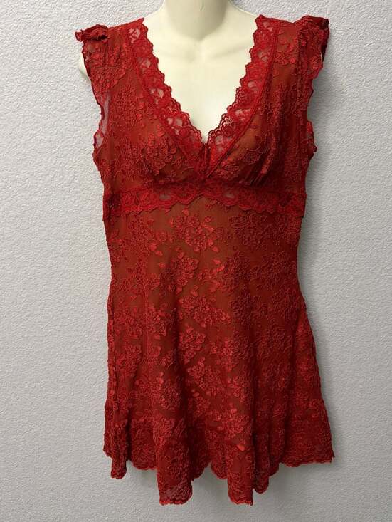Vintage Bebe Y2K Floral Lace Mini Dress with Ruffle-Rust - Picture 3 of 5